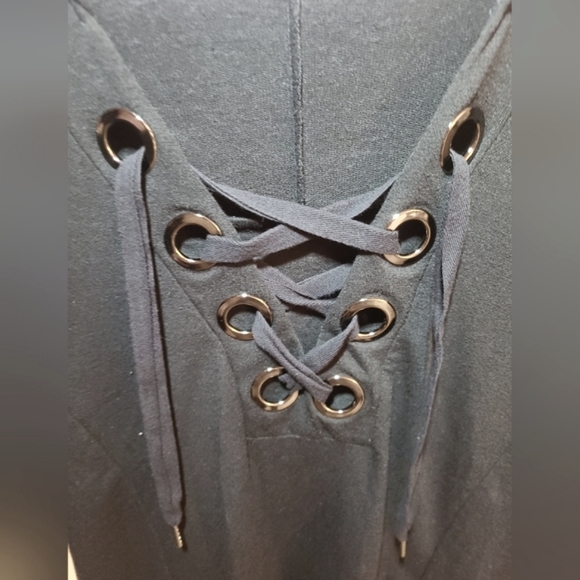 Ladies black hooded long sleeved sweater with lace up front - Picture 4 of 4